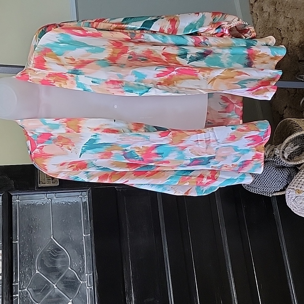 Colleen Lopez Women's Colorful Blue And Pink Abstract Kimono Woman Size 2X.